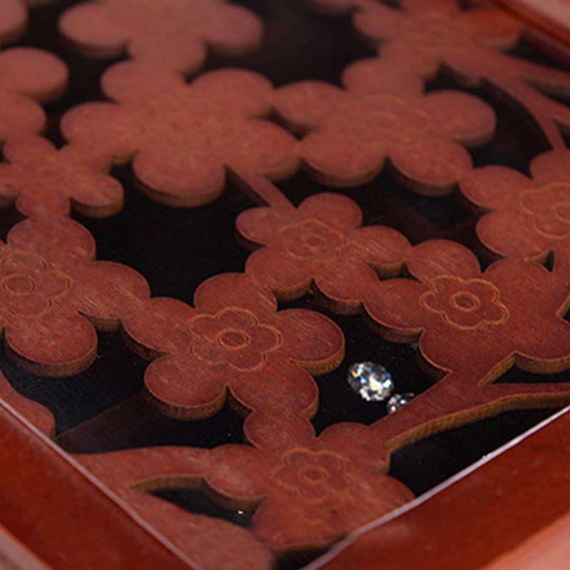 Buddha Stones Vintage Plum Blossom Carved Wooden Jewelry Box Six-Layer Jewelry Storage Box Jewelry Box BS 4