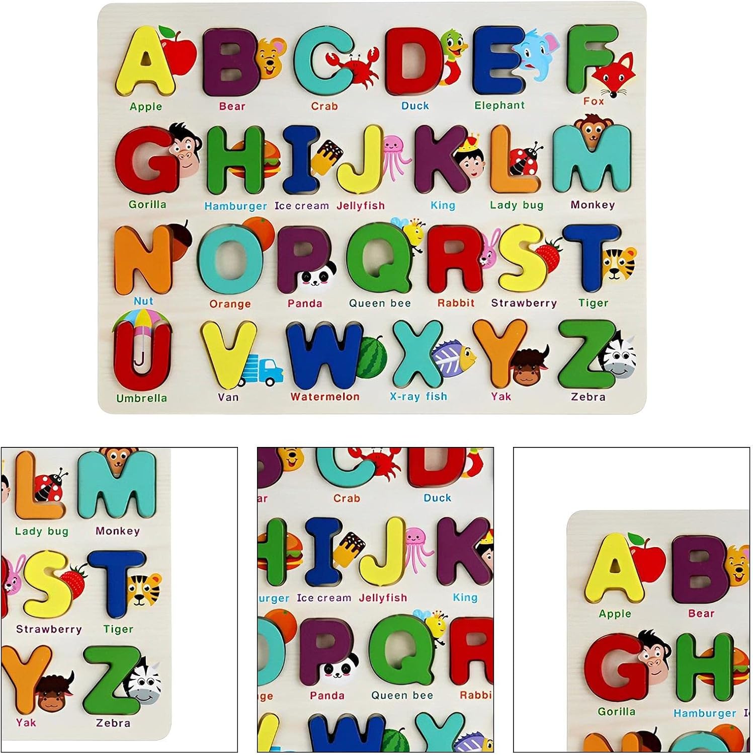 Fidtoy ABC Uppercase 3D Learning Wooden Board for Toddlers, Wooden Alphabet Puzzle Board, Preschool Letter Recognition and Fine Motor Learning Toy Age 2–5