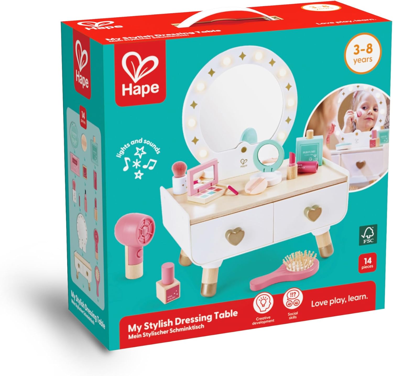 Juego de tocador de maquillaje Fidtoy para niños con espejo de luz