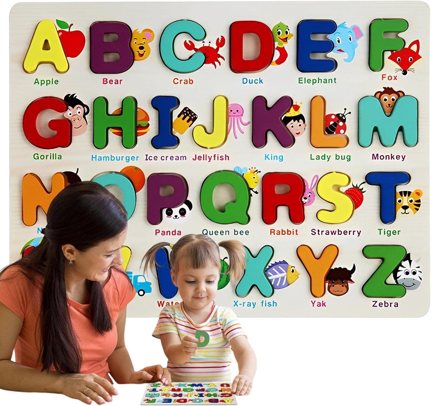 Fidtoy ABC Uppercase 3D Learning Wooden Board for Toddlers, Wooden Alphabet Puzzle Board, Preschool Letter Recognition and Fine Motor Learning Toy Age 2–5