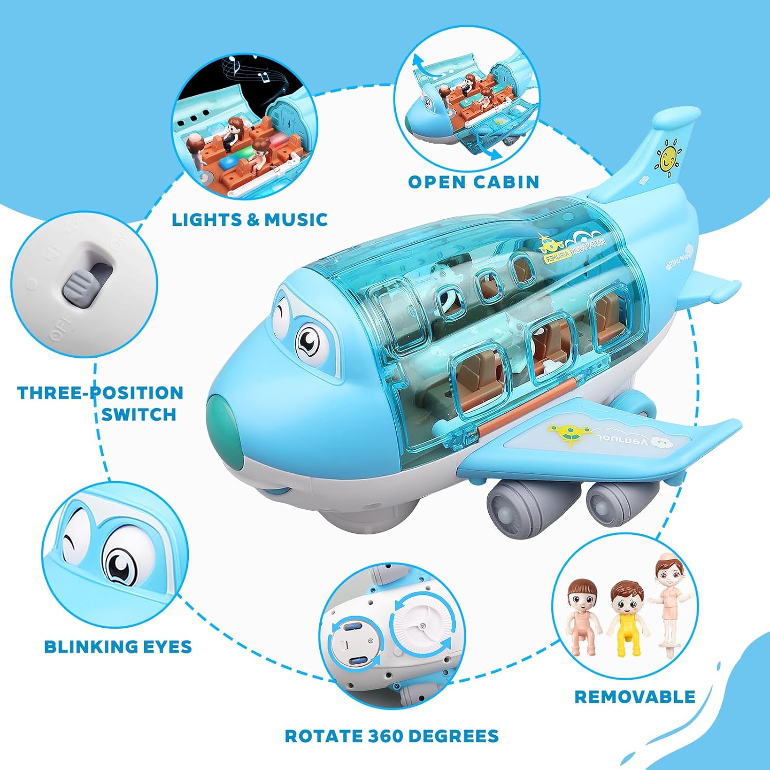 Fidtoy Avion Musical avec Lumières, Sons et Mouvement Automatique (Bump & Go) pour Enfants