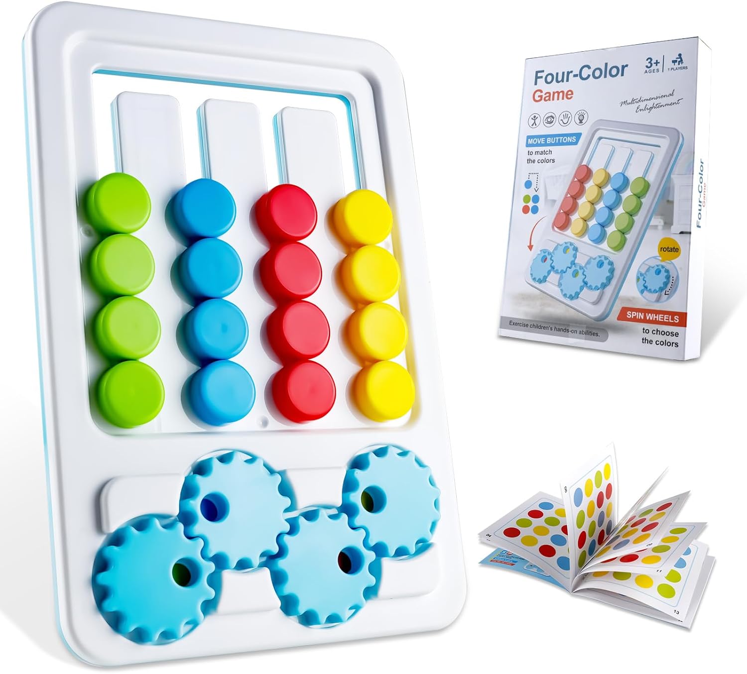 Fidtoy 2in1 Four Color Matching Gear Pattern Logic Game, Plastic Manual Color Matching Gear Puzzle, Spatial Awareness and Numeracy Logic Toy Ages 2-6