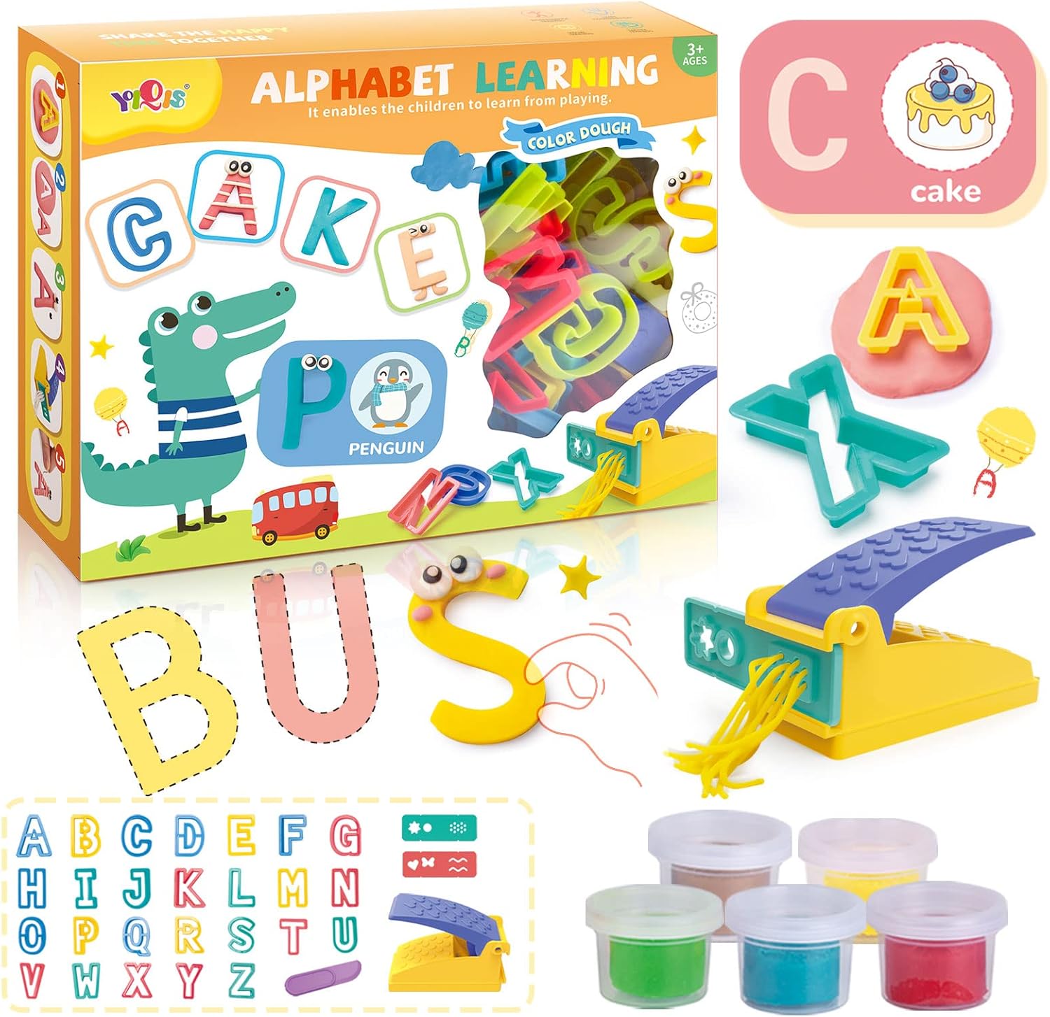 Fidtoy - Kit de Pâte à Modeler Alphabet pour Enfants, Ensemble de Pâte à Modeler Réutilisable avec Moules de Lettres, Jouet d'apprentissage ABC pour les 3 ans et plus