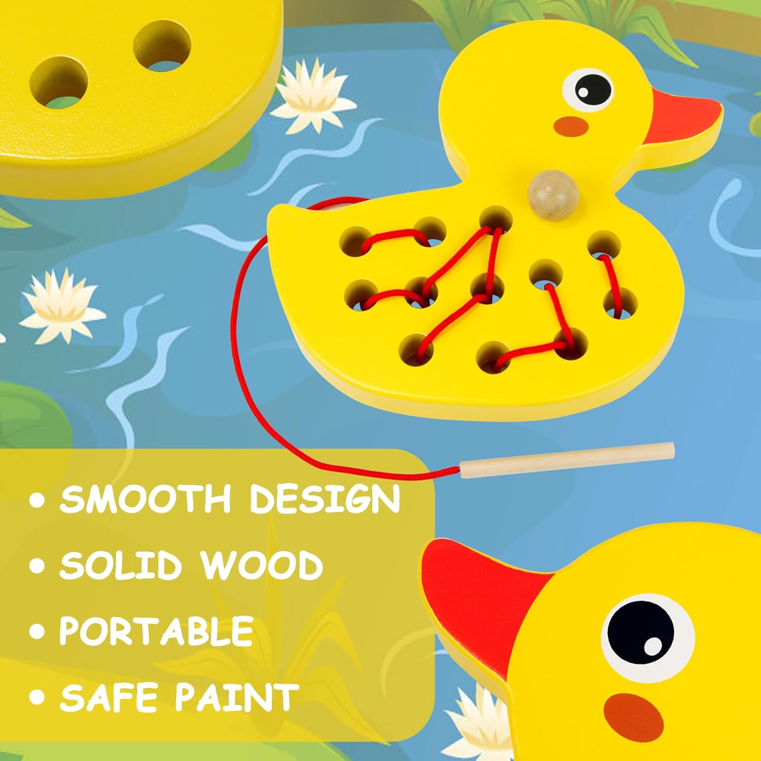 Fidtoy Wooden Lacing Toy Montessori Threading Toy for Toddlers Fine Motor Skills Apple Caterpillar Puzzle Travel Toy Educational Learning Toy Gift