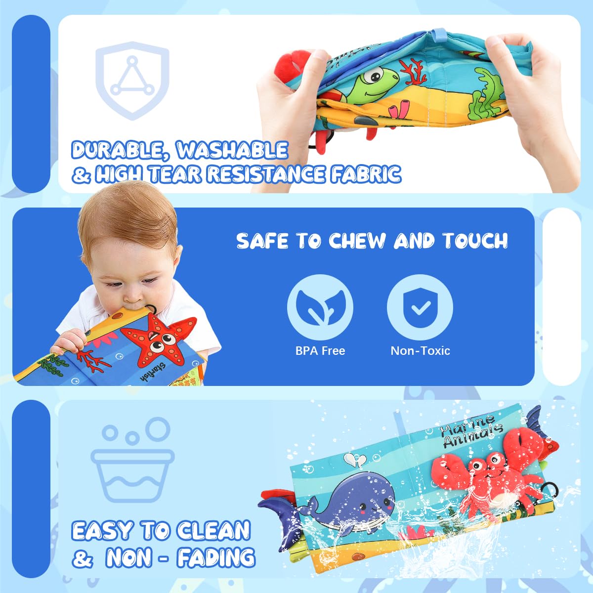 Fidtoy Baby Crinkle Cloth Book for Newborns – Montessori Sensory Fabric Activity Book for Babies 0-12 Months