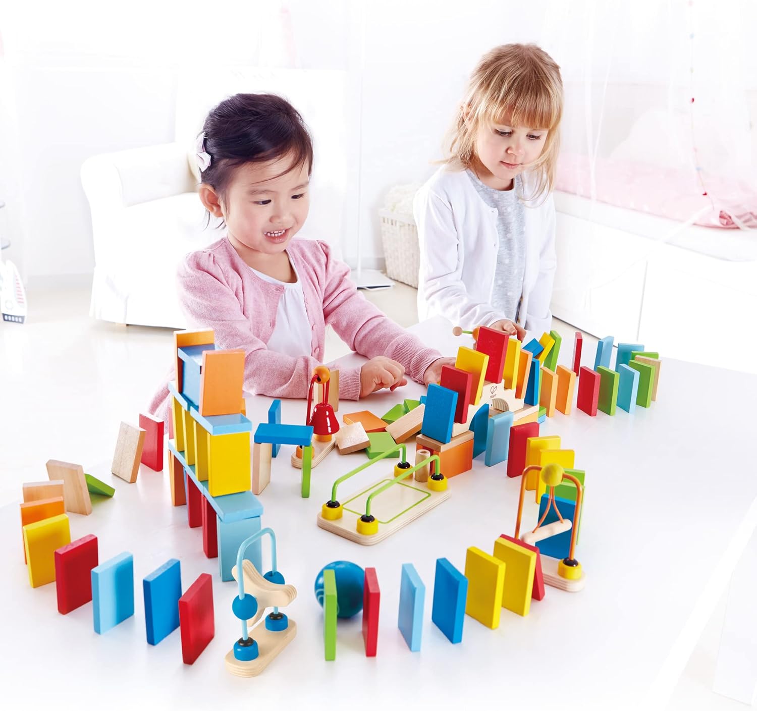 Fidtoy Wooden Domino Race Track Building Set 107 Pieces for Kids 3+