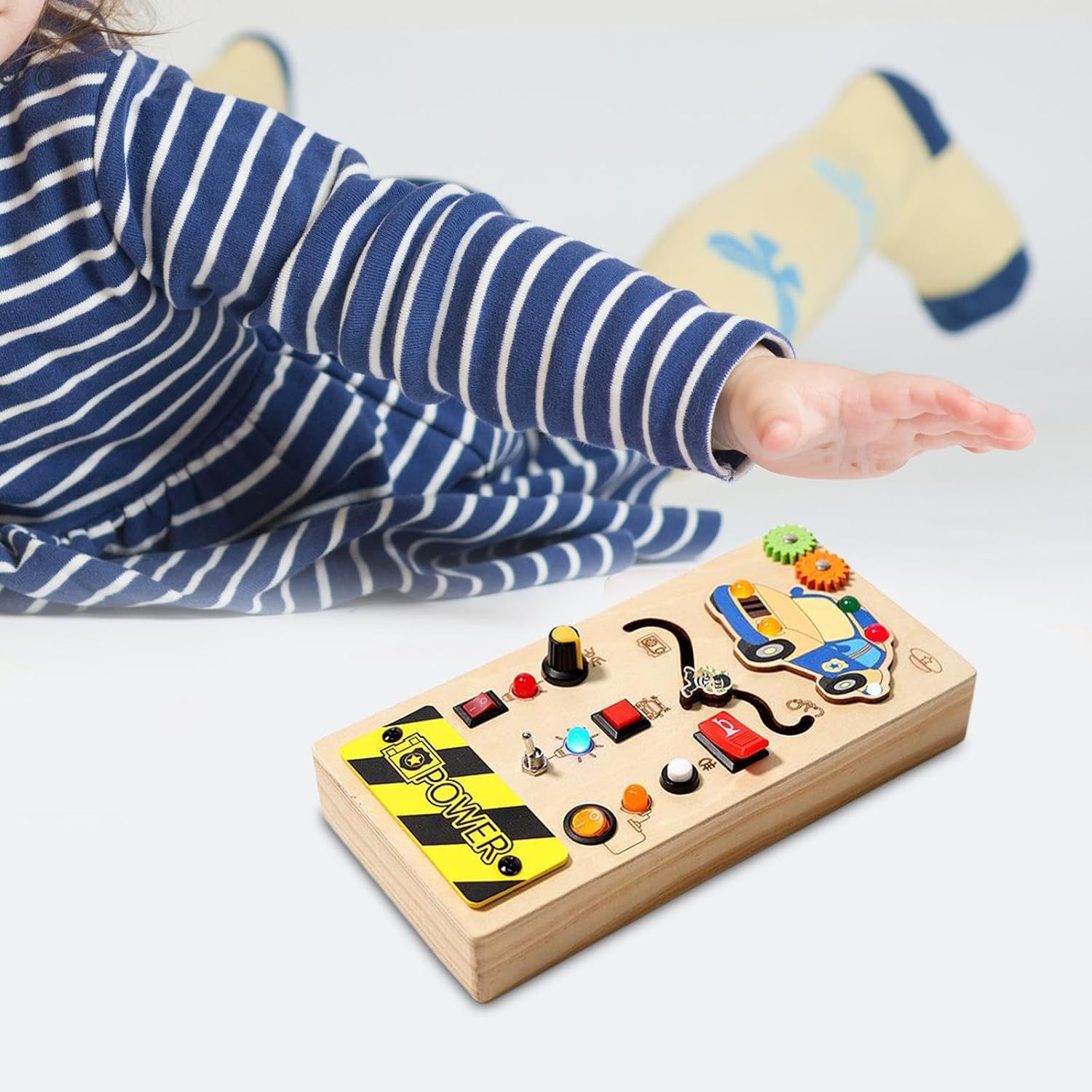 Fidtoy Montessori Busy Board with Light Switch Sensory Toy for Toddlers LED Switch Board Fine Motor Skills Learning Travel Quiet Toy Educational Gift
