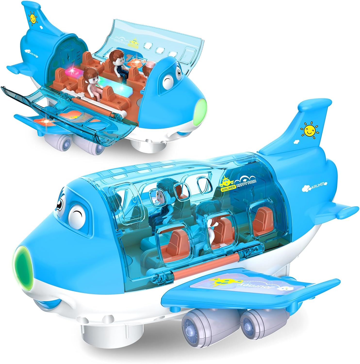 Fidtoy Avion Musical avec Lumières, Sons et Mouvement Automatique (Bump & Go) pour Enfants