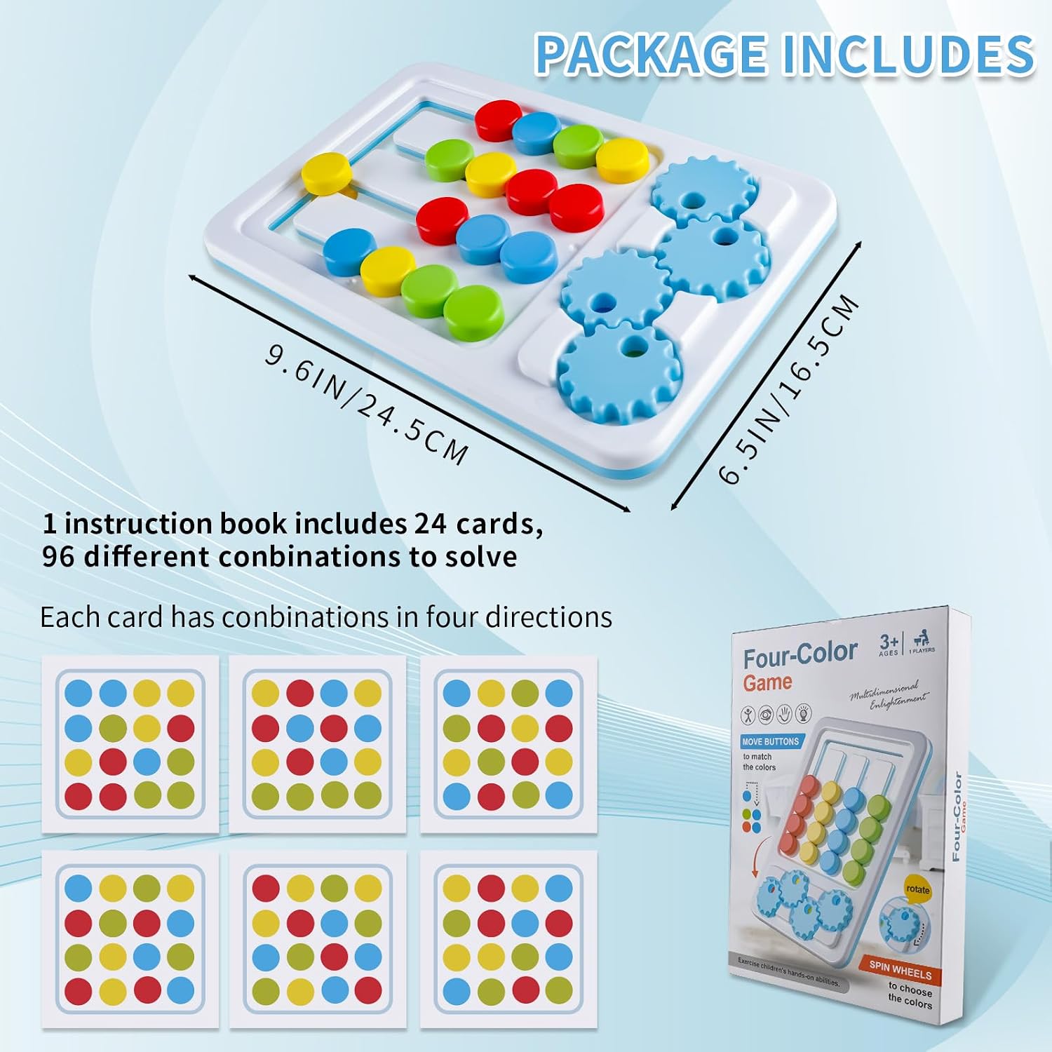 Fidtoy 2in1 Four Color Matching Gear Pattern Logic Game, Plastic Manual Color Matching Gear Puzzle, Spatial Awareness and Numeracy Logic Toy Ages 2-6