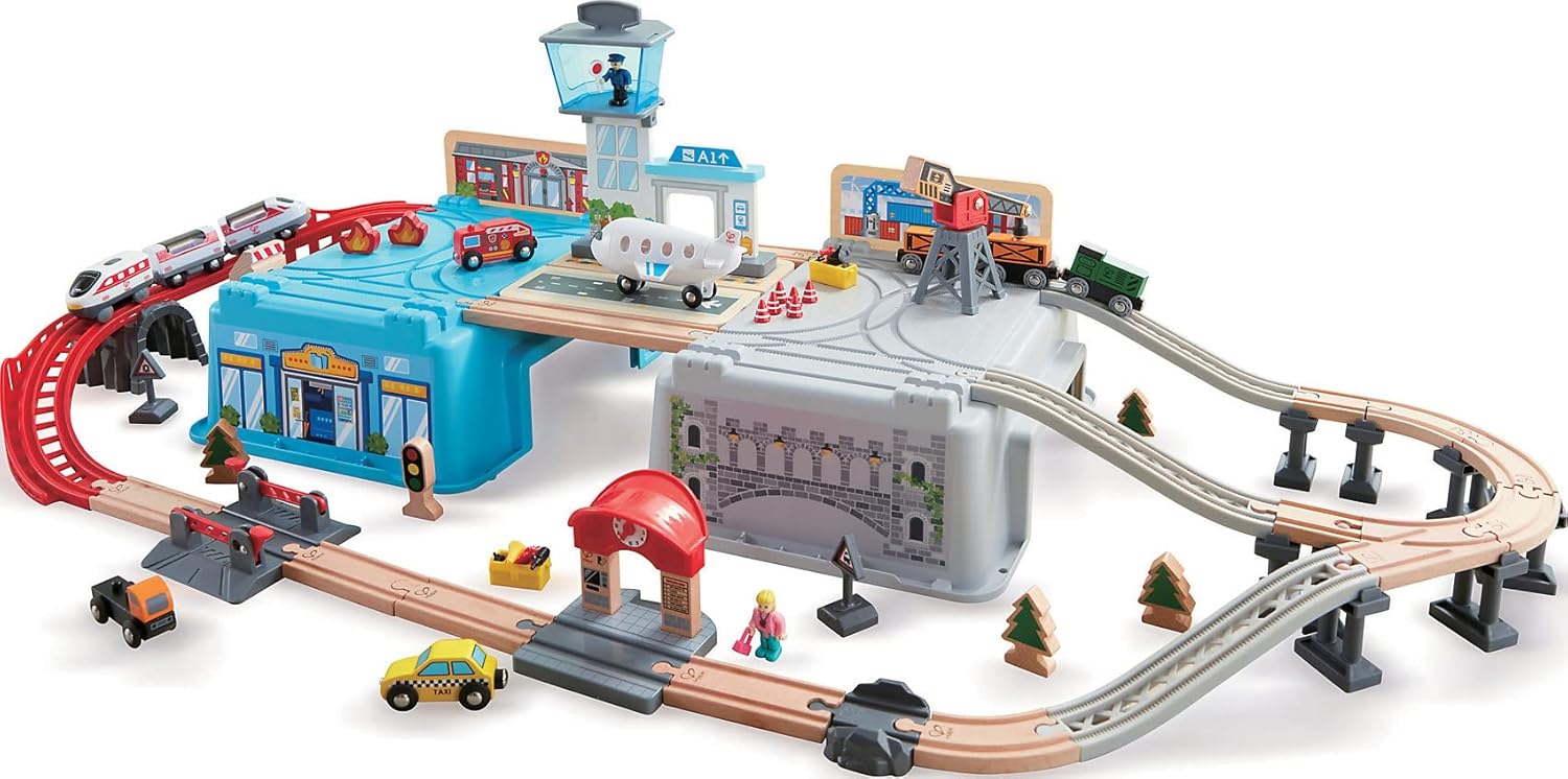 Fidtoy Wooden City Train Set 80 Piece Railway Building Toy for Kids