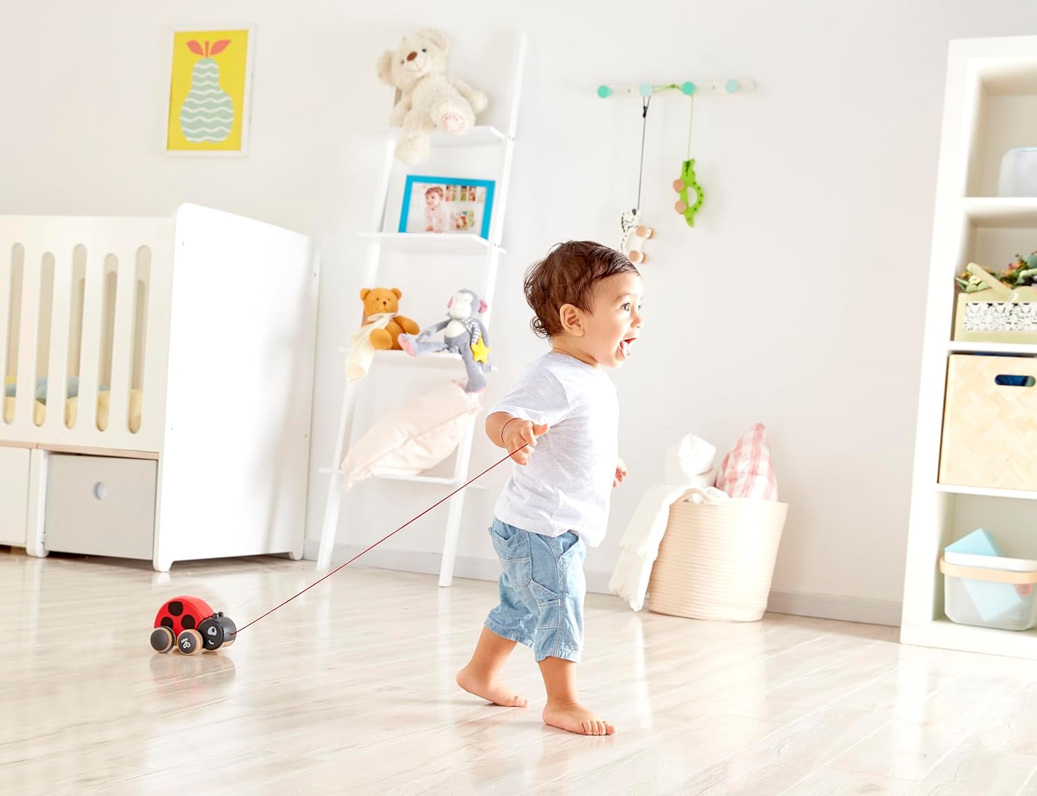 Fidtoy Mariquita Juguete para Arrastrar Juguete de Madera para Caminar para Niños Pequeños