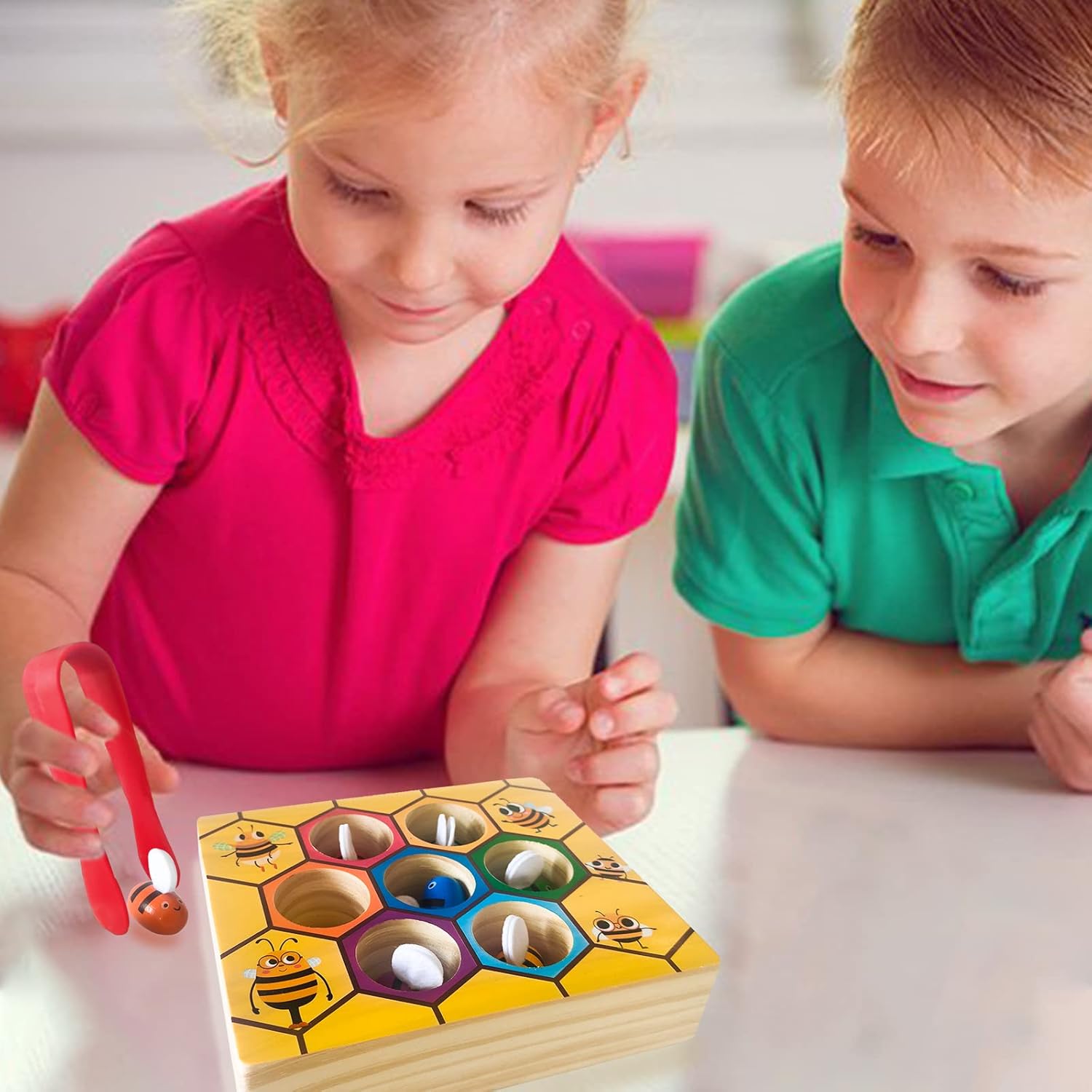 Fidtoy Montessori Bee Sorting Toy for Toddlers – Wooden Hive Game for Fine Motor Skills and Early Learning