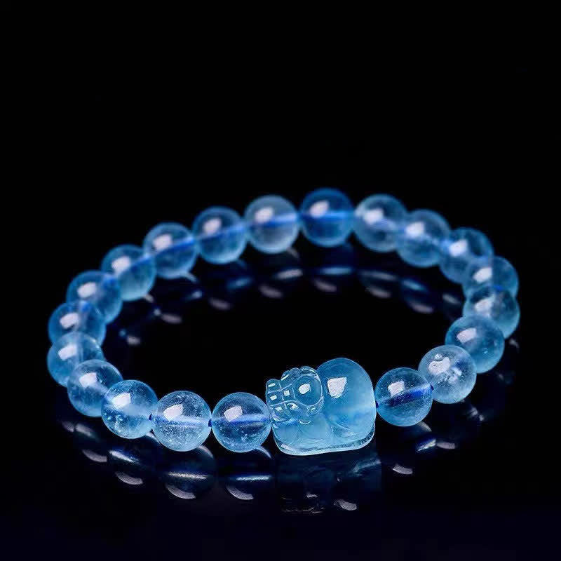 Buddha Stones Natural Aquamarine Pixiu Serenity Healing Bracelet Bracelet BS 8mm