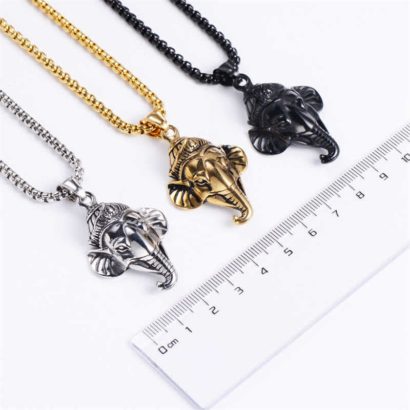 Buddha Stones Ganesh Ganpati Elephant Titanium Steel Protection Pendant Necklace Necklaces & Pendants BS 7