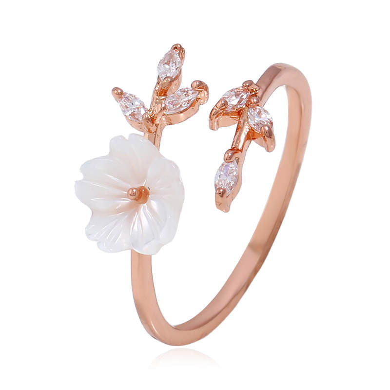 Buddha Stones Plum Blossom Leaf Pattern Copper Luck Ring Ring BS Rose Gold