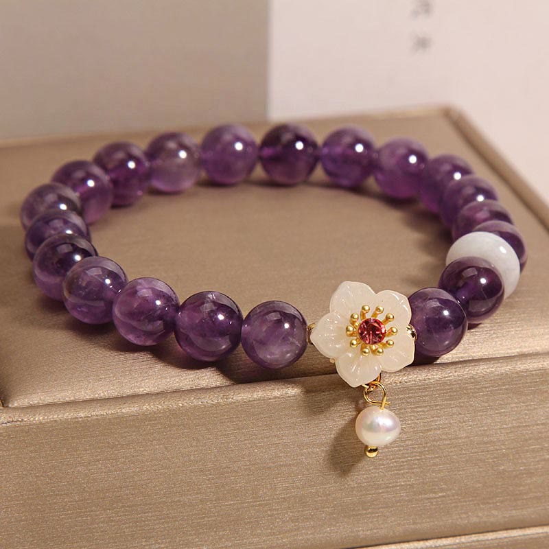 Buddha Stones Natural Amethyst White Agate Pearl Charm Balance Bracelet Bracelet BS 1