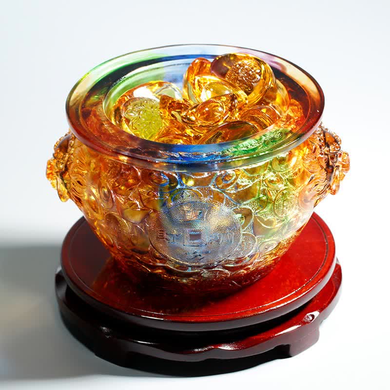Buddha Stones Handmade Liuli Crystal Treasure Bowl Art Piece Home Decoration Decorations BS 21