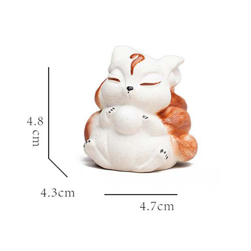 Buddha Stones Mini Nine-Tailed Fox Purple Clay Luck Desk Decoration Decorations BS 14