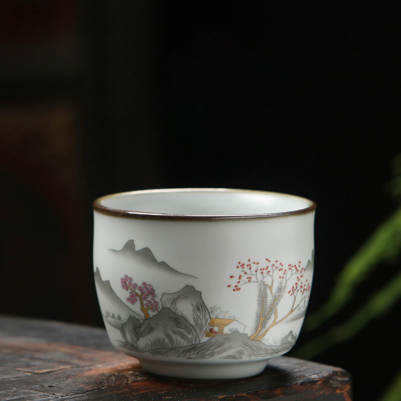 Buddha Stones Loquat Lychee Snow Scenery Landscape Grape Apple Ceramic Teacup Kung Fu Tea Cup Cup BS Landscape 6.5cm*5.5cm*130ml