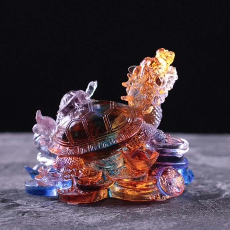 Buddha Stones Feng Shui Dragon Turtle Coins Handmade Liuli Crystal Luck Art Piece Home Office Decoration Decorations BS 8