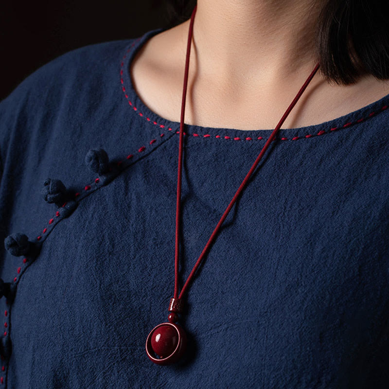 Buddha Stones Cinnabar Om Mani Padme Hum PiXiu Blessing Lucky Bead Necklace Pendant Necklaces & Pendants BS 7