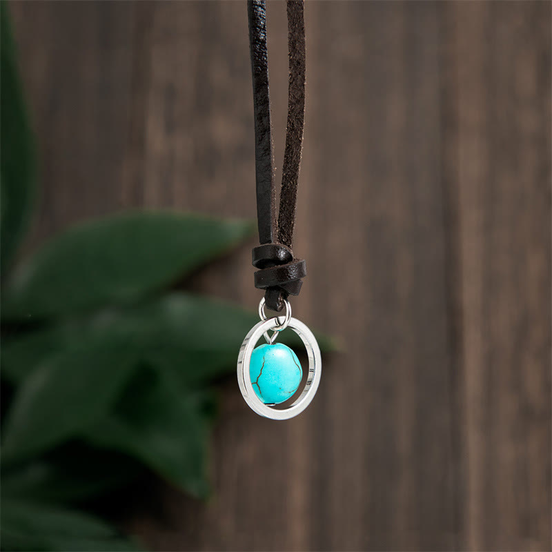 Buddha Stones Round Turquoise Stone Protection Strength Necklace Pendant Necklaces & Pendants BS 1