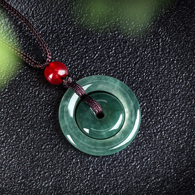 Pendentif collier Foviel en jade vert double boucle de paix pour l'abondance