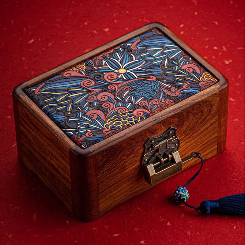 Buddha Stones Retro Handmade Floral Pattern Rosewood Jewelry Storage Box Lockable Wooden Gift Organizer Box Jewelry Storage Box BS 6