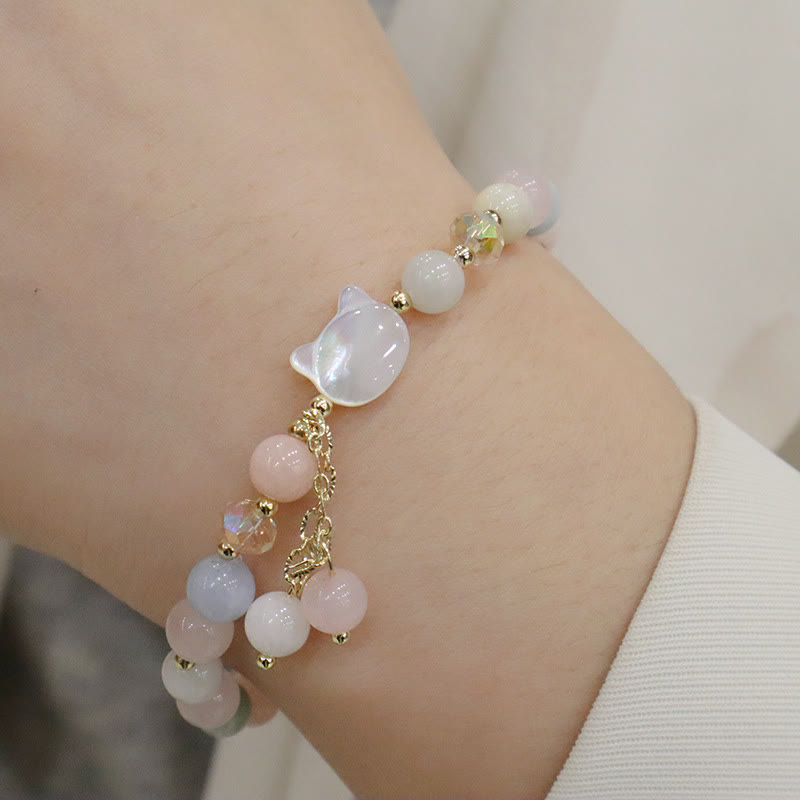 Buddha Stones Natural Strawberry Quartz Morganite Tridacna Stone Cat Love Bracelet Bracelet BS 6