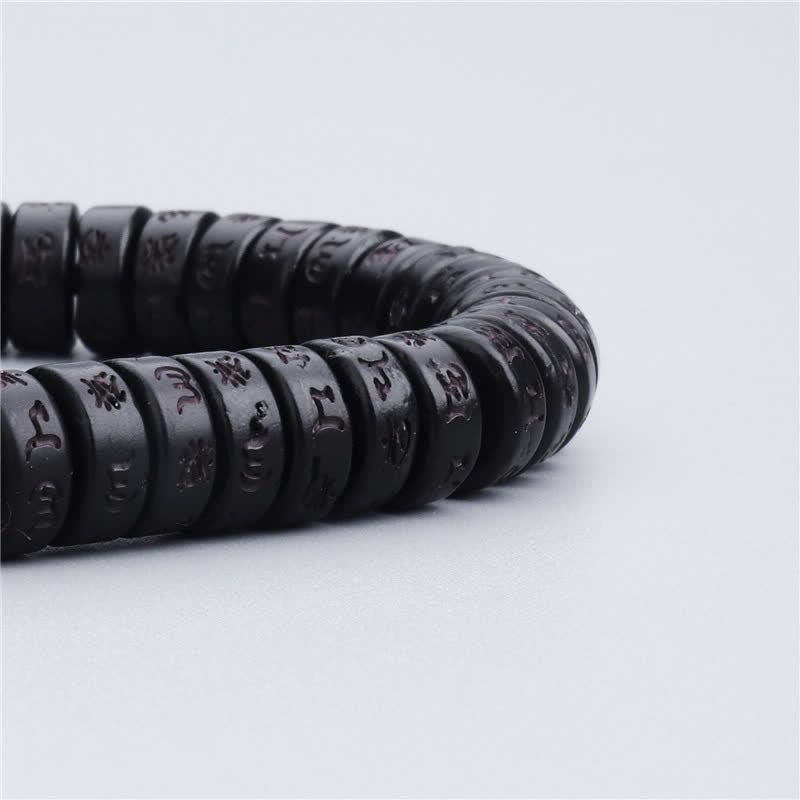 Buddha Stones Tibetan Coconut Shell Beads Engraved Om Mani Padme Hum Mantra Happiness Bracelet Bracelet BS 5