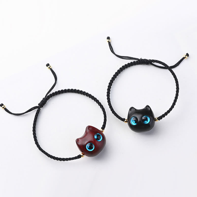 Foviel Kleine Blatt rot Sandelholz Ebenholz Holz niedlich Katze Kopf ruhig Schutz geflochten Armband
