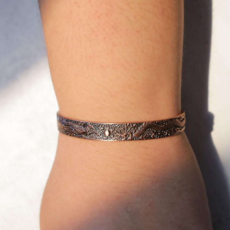 Buddha Stones Dragon Phoenix Magnetic Solid Copper Cuff Bracelet Bangle Bracelet Bangle BS 4