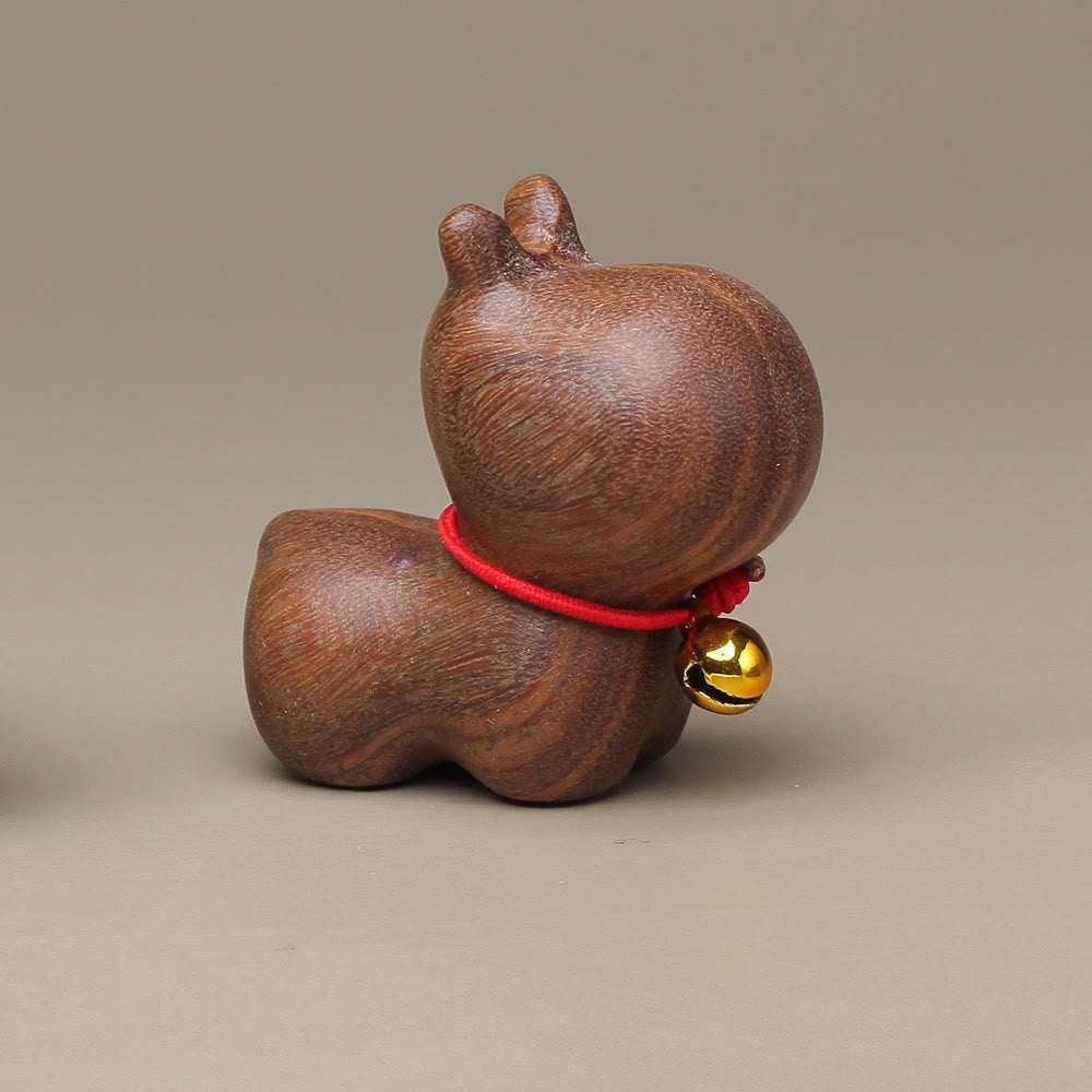 Foviel Green Sandalwood Small Leaf Red Sandalwood Cute Cat Animals Soothing Peace Decoration