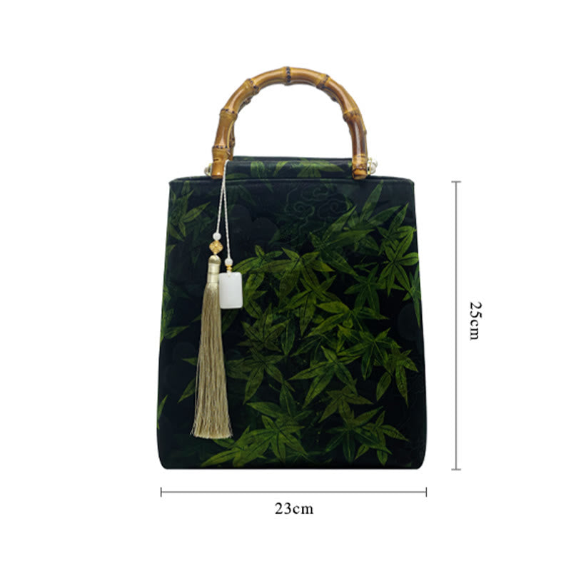 Buddha Stones Bamboo Leaves Butterfly Koi Fish Bamboo Handles Handbag Handbags BS 16