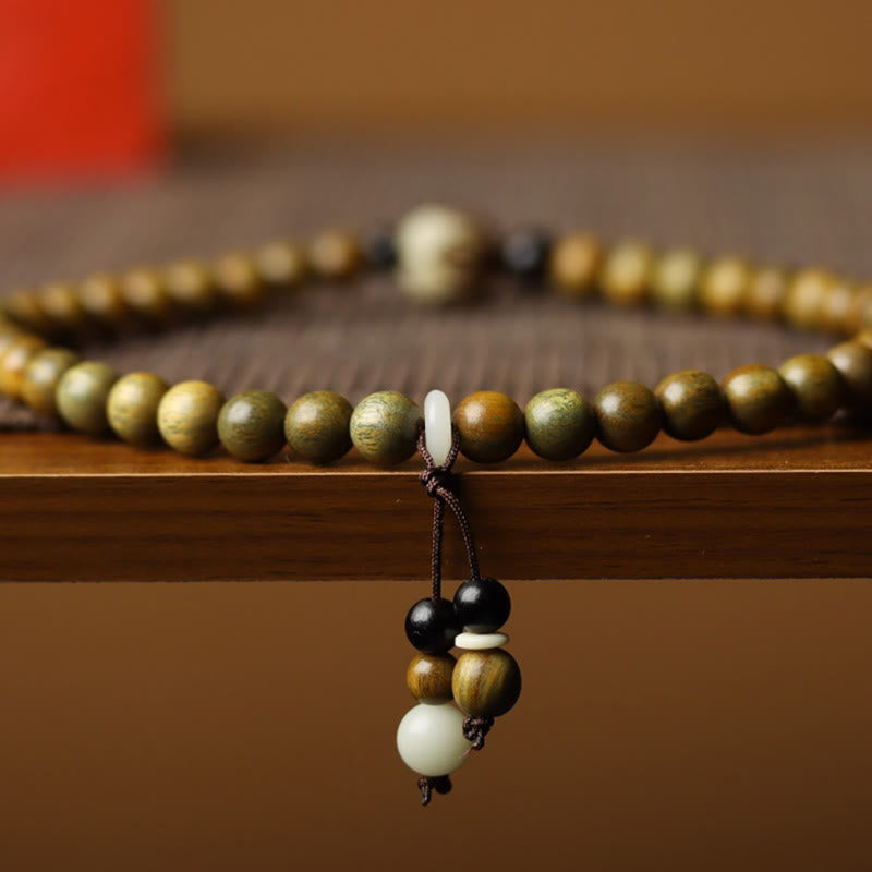 Buddha Stones Green Sandalwood Bodhi Seed Lotus Soothing Double Wrap Bracelet Bracelet BS 1
