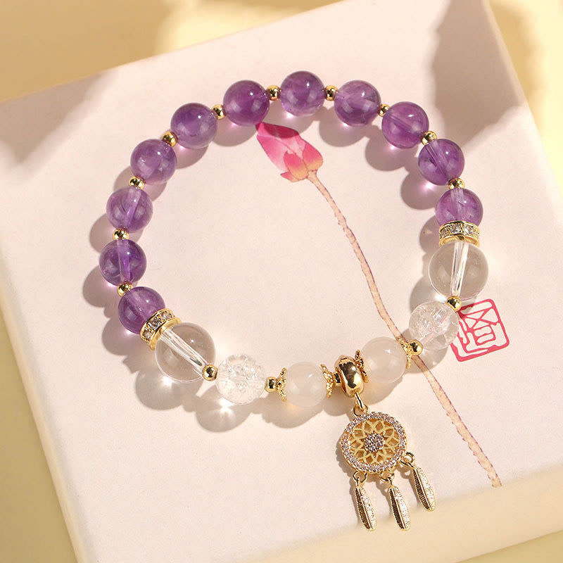 Buddha Stones Green Strawberry Quartz Amethyst Crystal Dreamcatcher Healing Bracelet 4