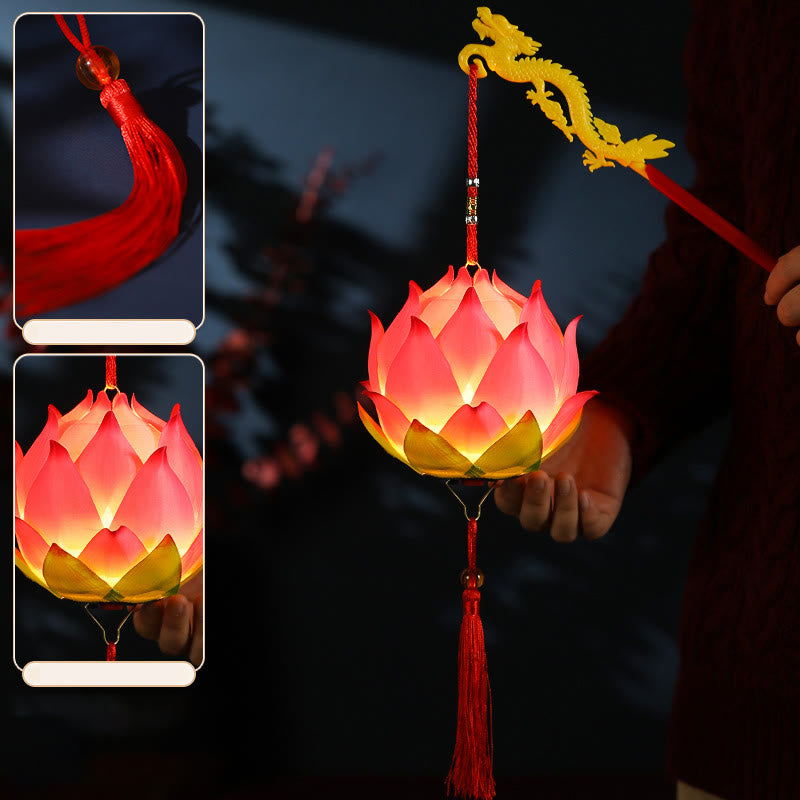 Buddha Stones DIY Lotus Flower Dragon Lantern Tassel Lamp Decoration Decorations BS 4