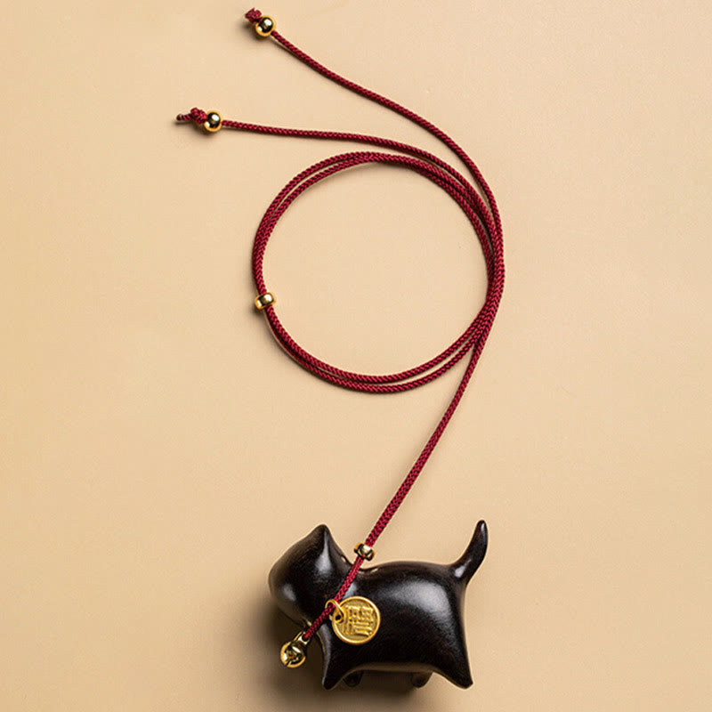 Buddha Stones Ebony Wood Green Sandalwood Lucky Cat Fu Character Lucky Fortune Bell Balance Car Hanging Decoration Car Hanging Decoration BS Ebony Wood(Balance♥Calm)