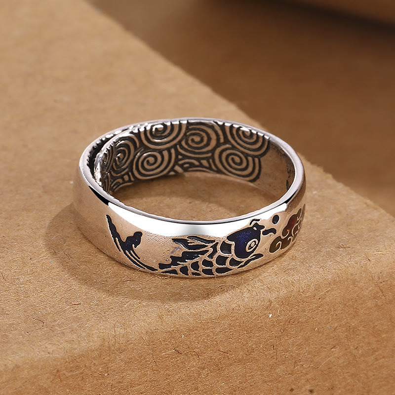 Buddha Stones Koi Fish Auspicious Cloud Design Luck Wealth Ring Ring BS 2