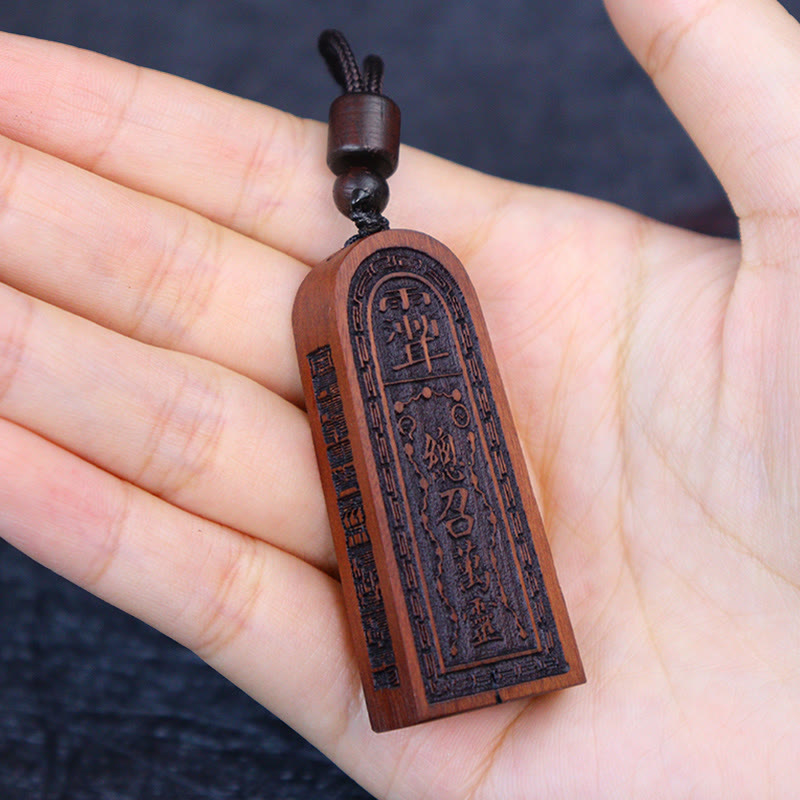 Buddha Stones Lightning Struck Jujube Wood Taoist Five Thunder Order Luck Protection Necklace Pendant 8