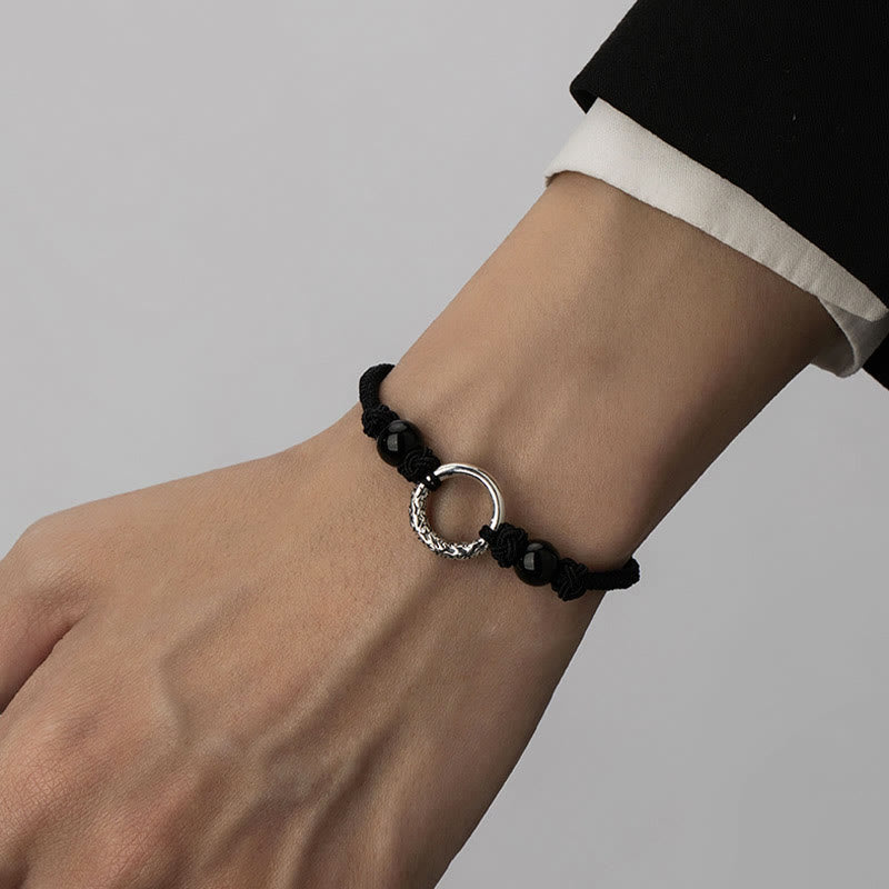 Buddha Stones 925 Sterling Silver Black Onyx Peace Buckle Protection Bracelet Bracelet BS 4