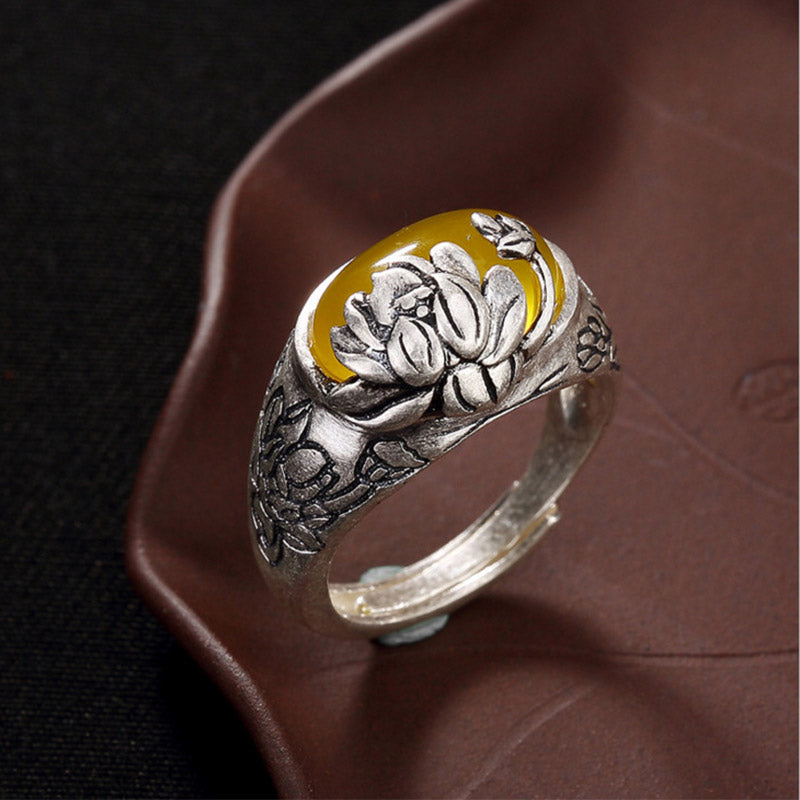 Bague de protection ajustable Bénédiction du lotus en citrine Foviel