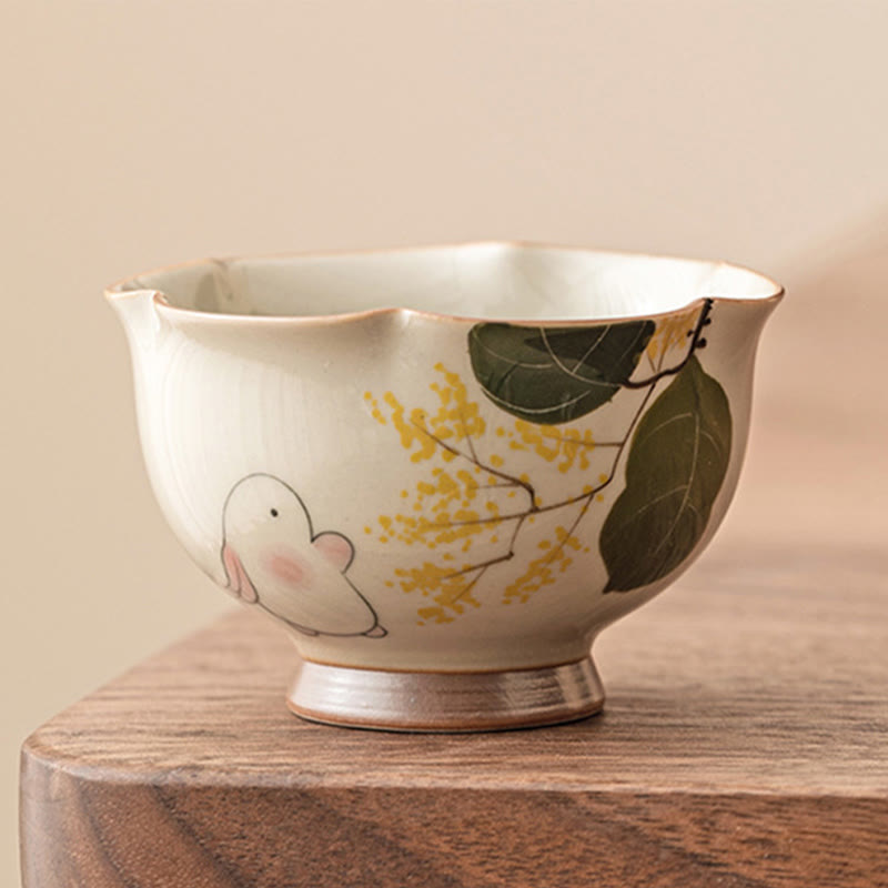 Buddha Stones Hand Painted Small Osmanthus Rabbit Ceramic Teacup Kung Fu Tea Cup 40ml Cup BS 1