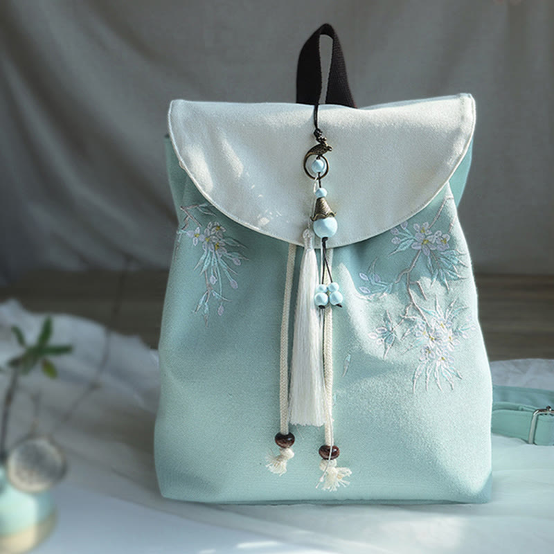 Buddha Stones Handmade Embroidered Large Capacity Canvas Backpack Backpack BS 11