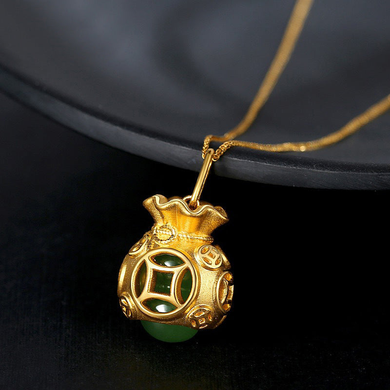 Collier avec pendentif en jade sac d'argent Feng Shui porte-bonheur Foviel