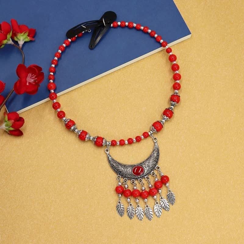 Buddha Stones Tibetan Exotic Beads Tassel Hair Decoration Decorations BS Red