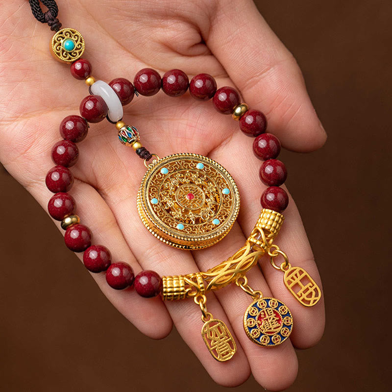 Buddha Stones Natural Cinnabar Wish Ruyi Peace Blessing Car Hanging Decoration Car Hanging Decoration BS 4