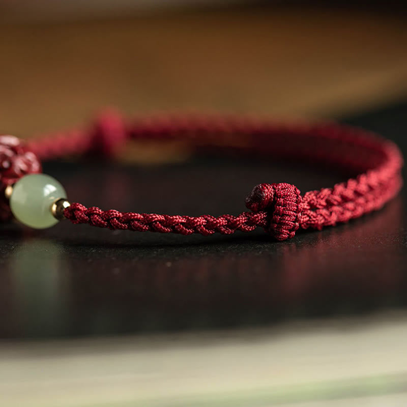 Buddha Stones Natural Cinnabar Chinese Zodiac Hetian Jade Fu Character Luck Rope Bracelet - image 21