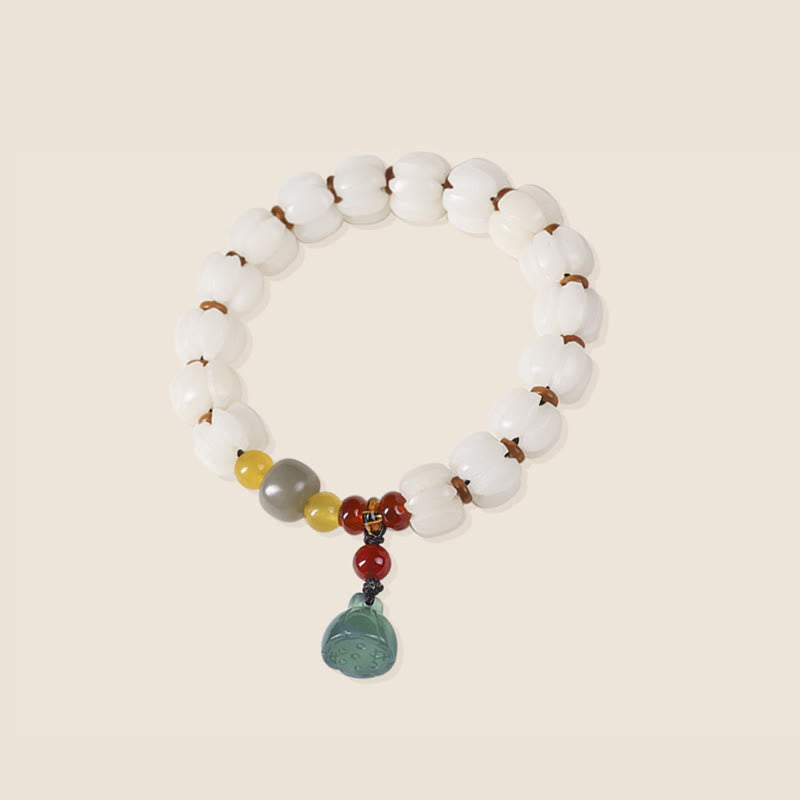 Buddha Stones Natural Bodhi Seed Red Agate Bodhi Calm Harmony Engraved Pumpkin Bead Lotus Bracelet Bracelet BS 14