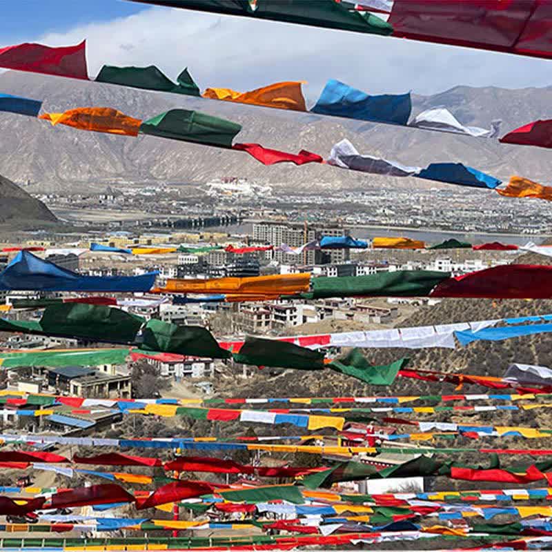Buddha Stones Tibetan 5 Colors Silk Windhorse Auspicious Outdoor 25 Pcs Prayer Flag TIBETAN PRAYER FLAGS buddhastoneshop 24